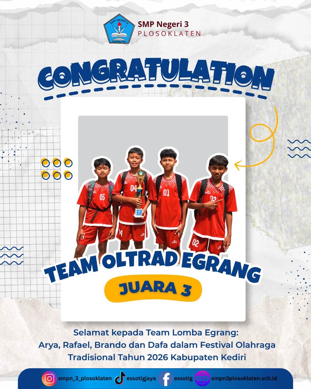 HARUMKAN NAMA SEKOLAH, TIM OLAHRAGA TRADISIONAL ESSOTIG SABET JUARA 3 DI FESTIVAL OLAHRAGA TRADISIONAL HARUMKAN NAMA SEKOLAH, TIM OLAHRAGA TRADISIONAL ESSOTIG SABET JUARA 3 DI FESTIVAL OLAHRAGA TRADISIONAL